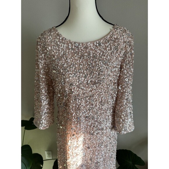 Adrianna Papell Sequin Beaded Gown Pink Nude 16 Formal Evening Dress - Picture 4 of 13